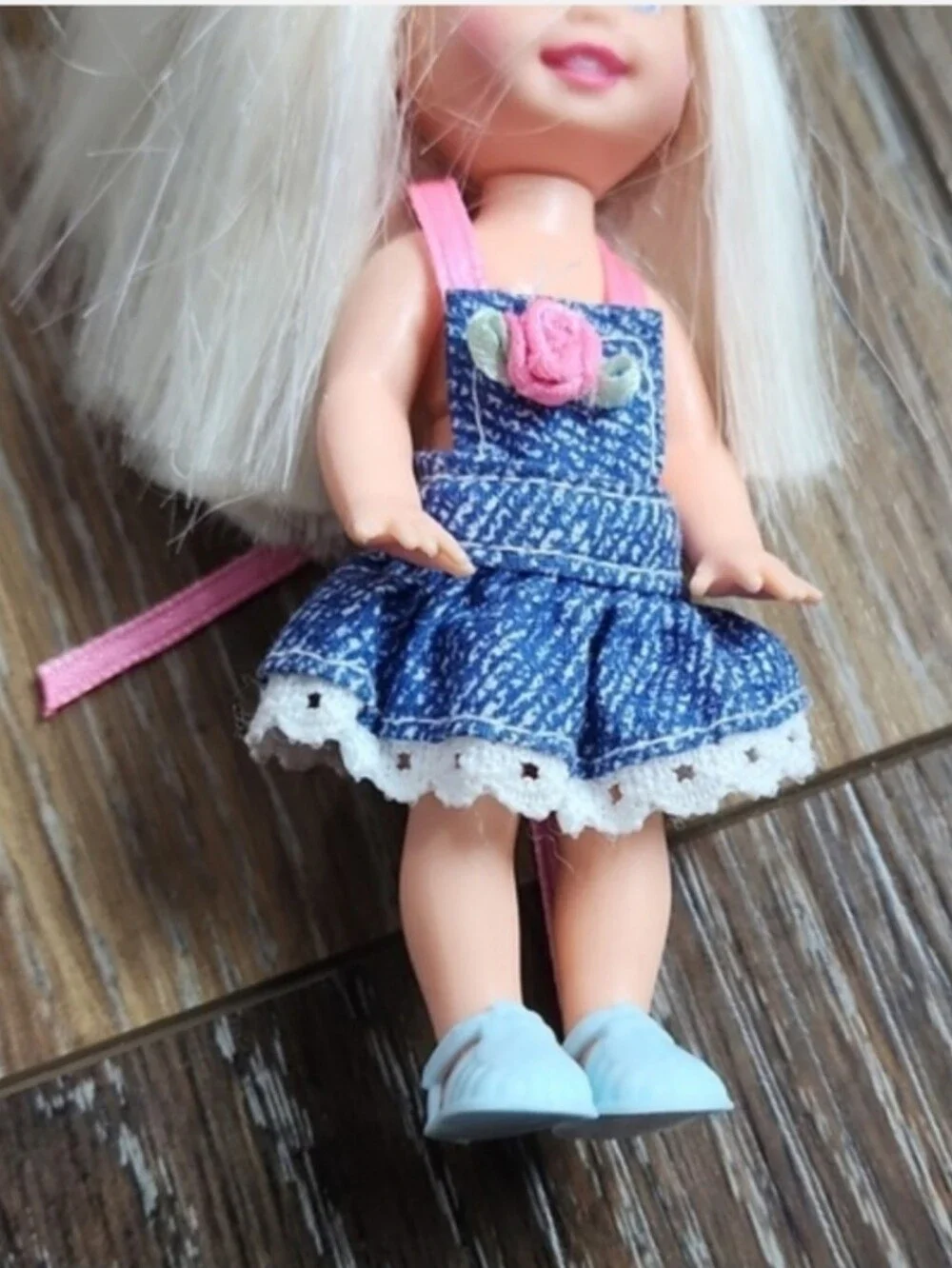 Vintage Kelly Barbie Doll Jean Dress Blue Shoes